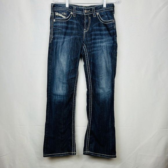 Silver Jeans Size 29 29X31 Natsuki Boot Cut Dark Wash Stretch Flap Pockets - Picture 3 of 7